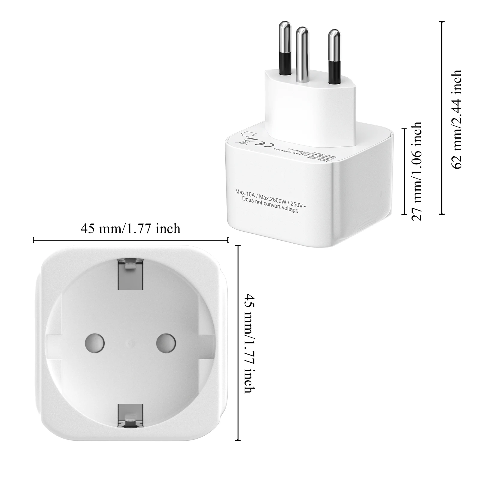 2 Europe to US, Italy, Switzerland, South Africa travel adapter plugs, 2-pin wall socket adapter, travel-friendly power adapter