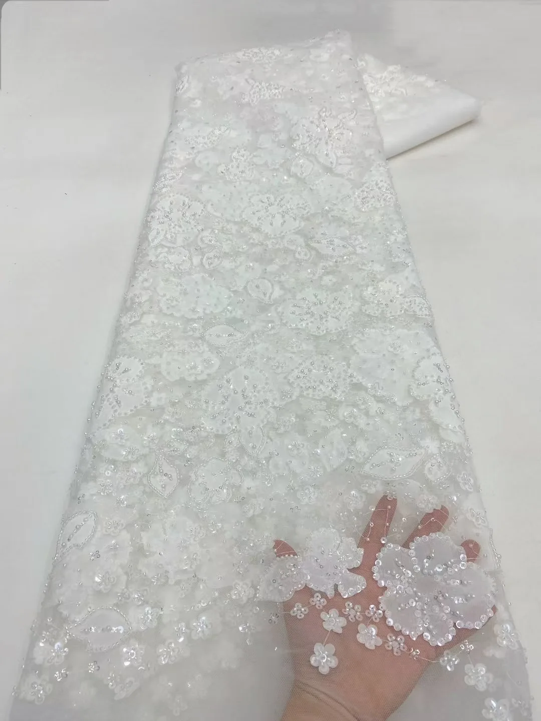 Afrykańskie cekinowe koronki z koralikami, 5 jardów, wysokiej jakości haftowane cekinami francuskie nigeryjskie koronki do szycia na ślub.