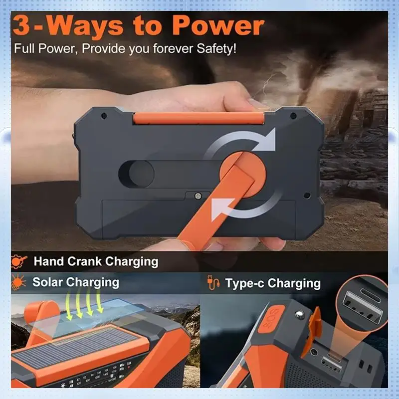 

ABHQ-10000Mah Solar Emergency Radio, Hand Crank, AM/FM/NOAA, SOS Alert, Flashlight, Reading Lamp, Phone Charger B