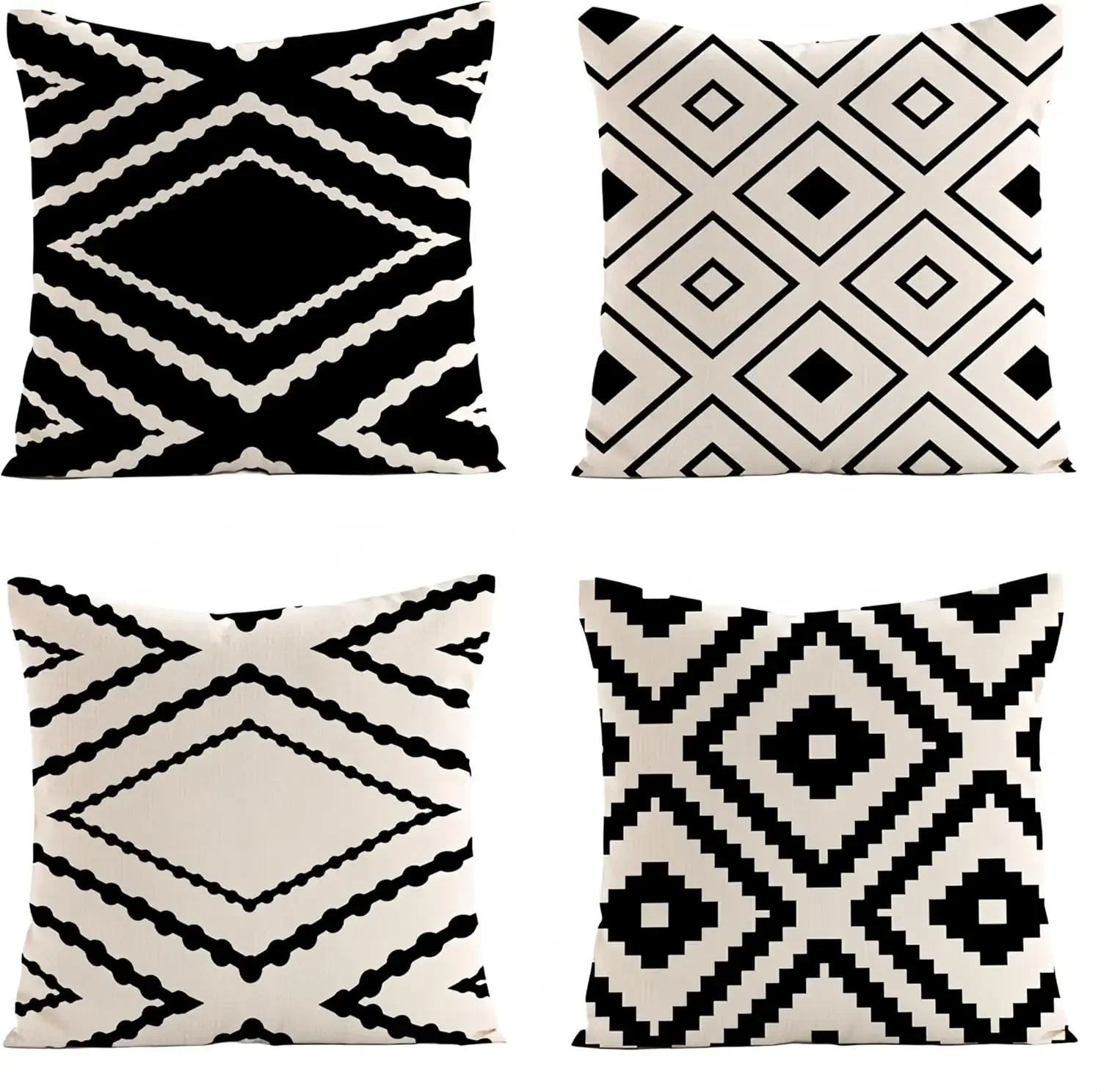 4 Piece  Spring and summer decorative outdoor linen fabric sofa bed pillowcase car home cushion cover black and white geometric