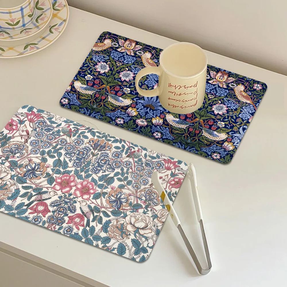 William Morris Coffee Tablewear Drain Pad Bathroom Square Absorbing Anti-slip Dry Mat Kitchen Placemat Dishes Cup Pad