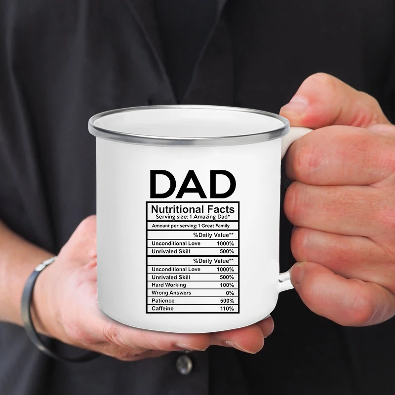 Dad Nutritional Facts Coffee Mug Enamel Cup for Papa Daddy Stepdad Father’s Day Gift Best Dad Ever Cups Dad Gifts From Kids