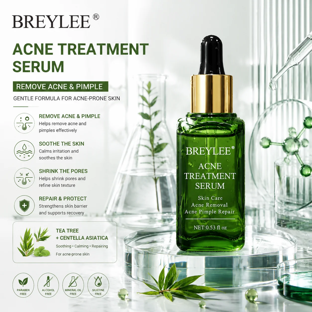 BREYLEE Teebaumöl Anti-Akne Gesichtsserum Akne-Behandlung Akne-Pickel-Entferner Serum 10 Stück – Detail 5