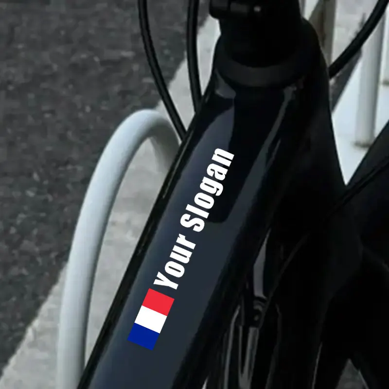 4PCS Custom Flag & Name Bicycle Stickers Waterproof High-quality for Bike Frame Top Tube Helmet Motorcycle and Skateboard Vinyl image 5