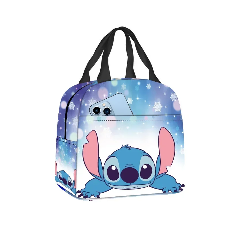 Disney Stitch Oxford Cloth Lunch Bag for Children Stitch Waterproof Insulated Outdoor Picnic Storage Box Cartoon Girls Handbag