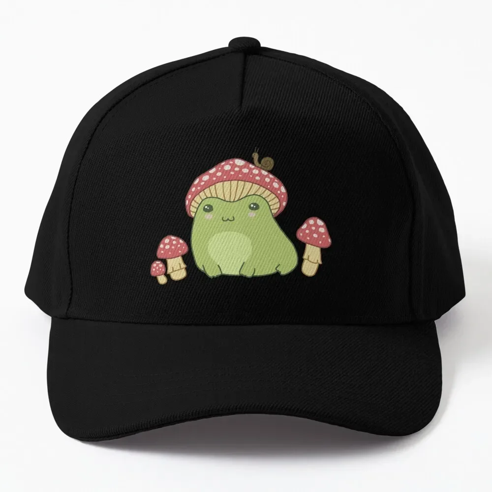 Kawaii Frog with Toadstool Mushroom Hat and Snail - Cottagecore Aesthetic Forg - Amanita Muscaria Lover - Edgy Kidc Baseball Cap