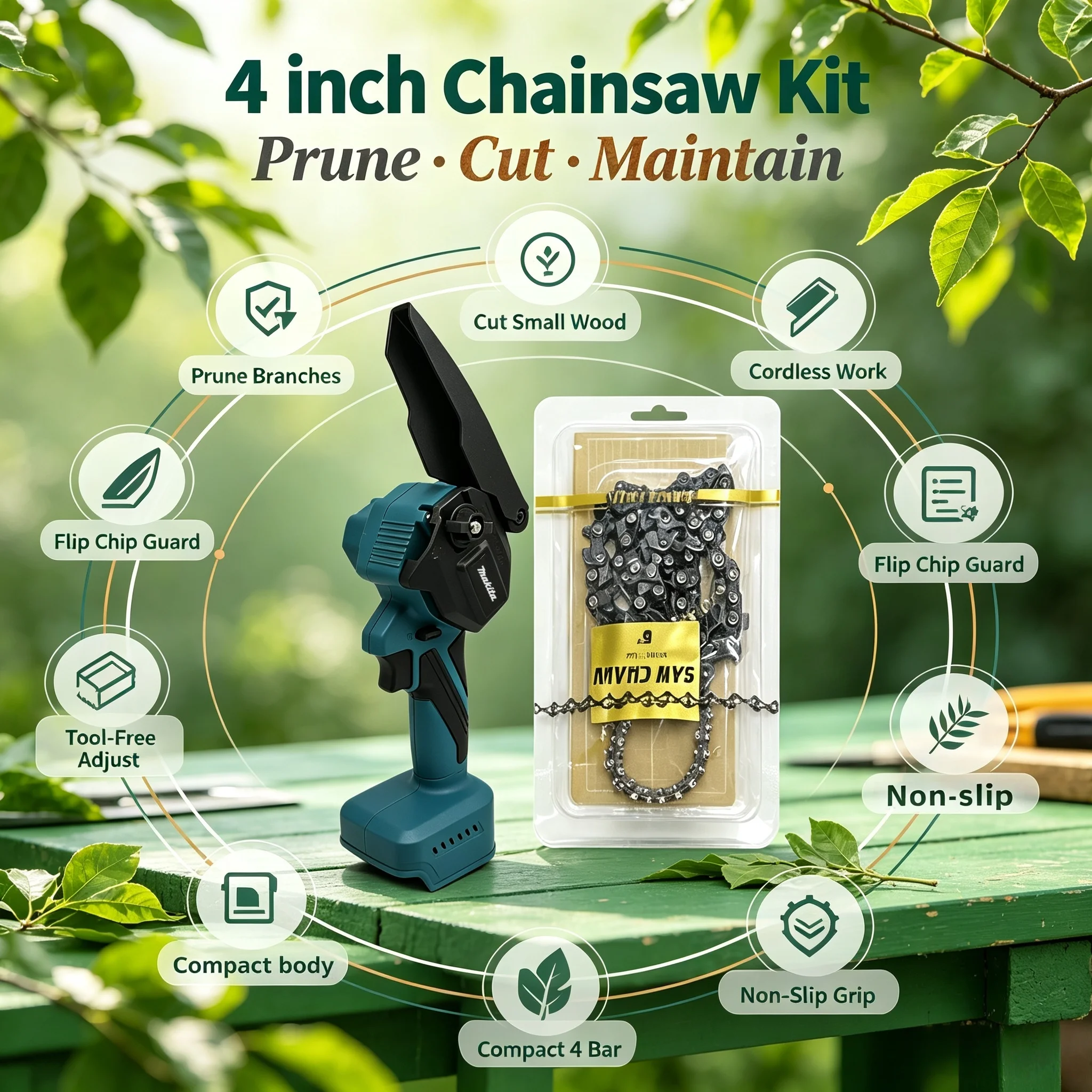 Makita electric chainsaw UC100 rechargeable branch pruning 4 inch wood workshop DIY electric loggi（only tool）
