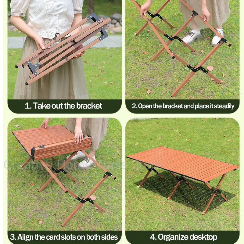 Outdoor Folding Table Carbon Steel Chicken Roll Table Portable Beach Barbecue Square Table Camping Picnic Desk Portable Gear