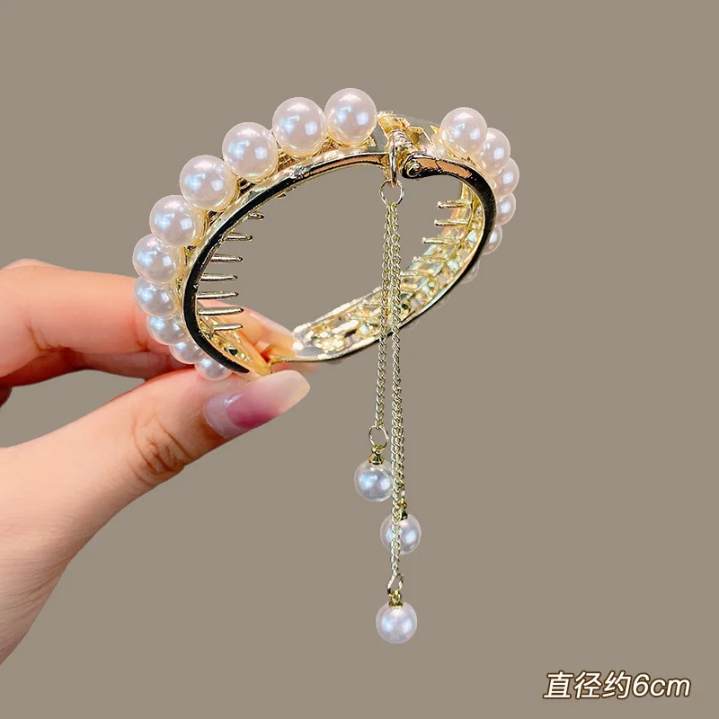 Korean Rhinestone Tassel Pearl Hair Claws Bun Hair Clip Crab Women Barrettes Ponytail Holder Hairpins Fashion Hair Accessories