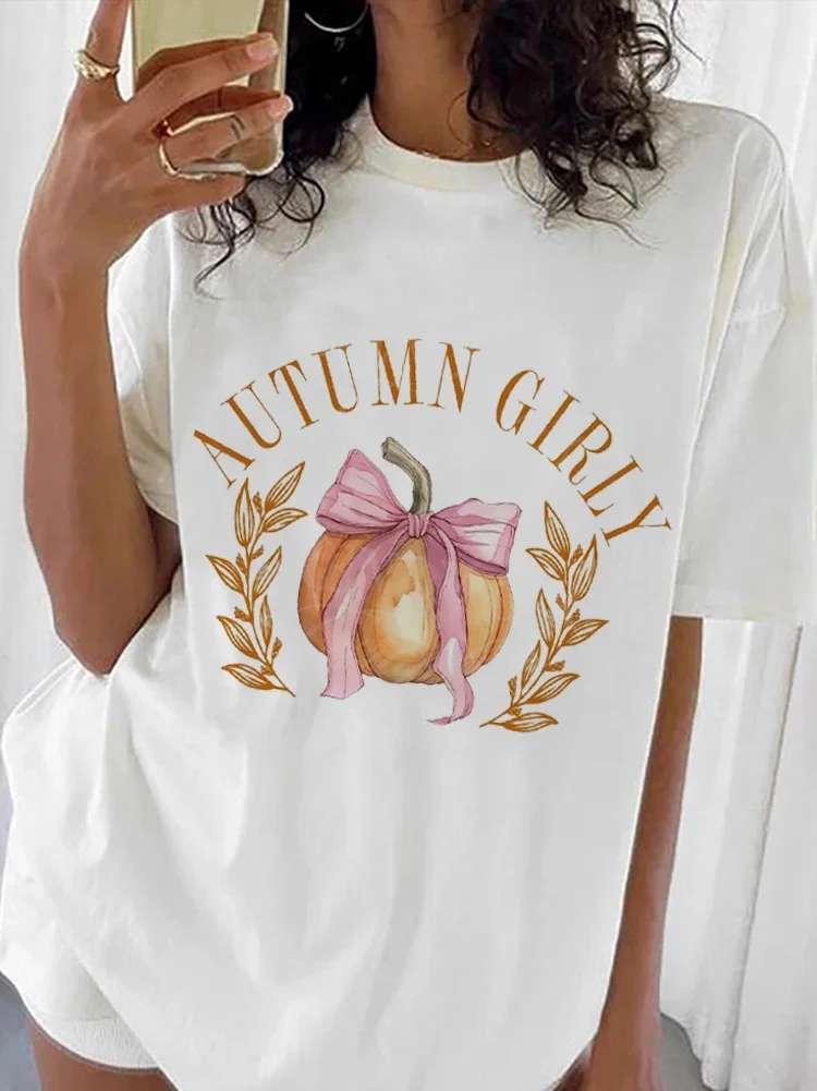 2024 Women Clothing Halloween O-Neck T-Shirt New Cute T-Shirt Fun Pumpkin Print Pattern Basic Top Women\'s Sweet T-Shirt