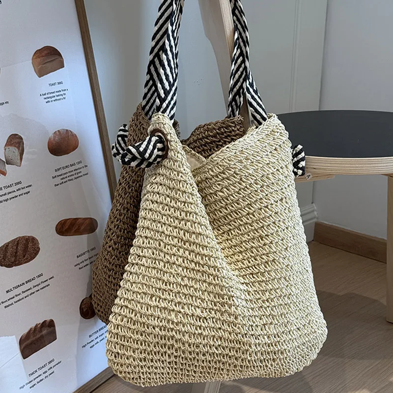 

Соломенные сумки большой вместимости, женские летние пляжные тканые сумки для отдыха на море, сумки во французском стиле для отдыха на одно плечо, сумки для подмышек