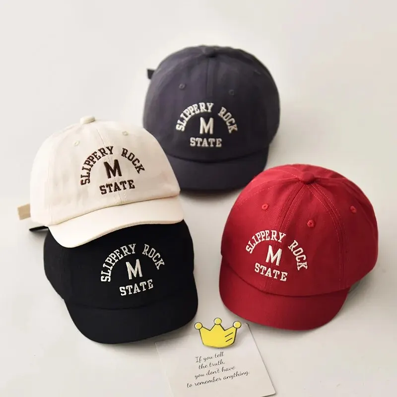 Letter Baby Baseball Cap Korean Embroidered Toddler Kids Hat For Boy Girl Cotton Short Brim Peaked Cap