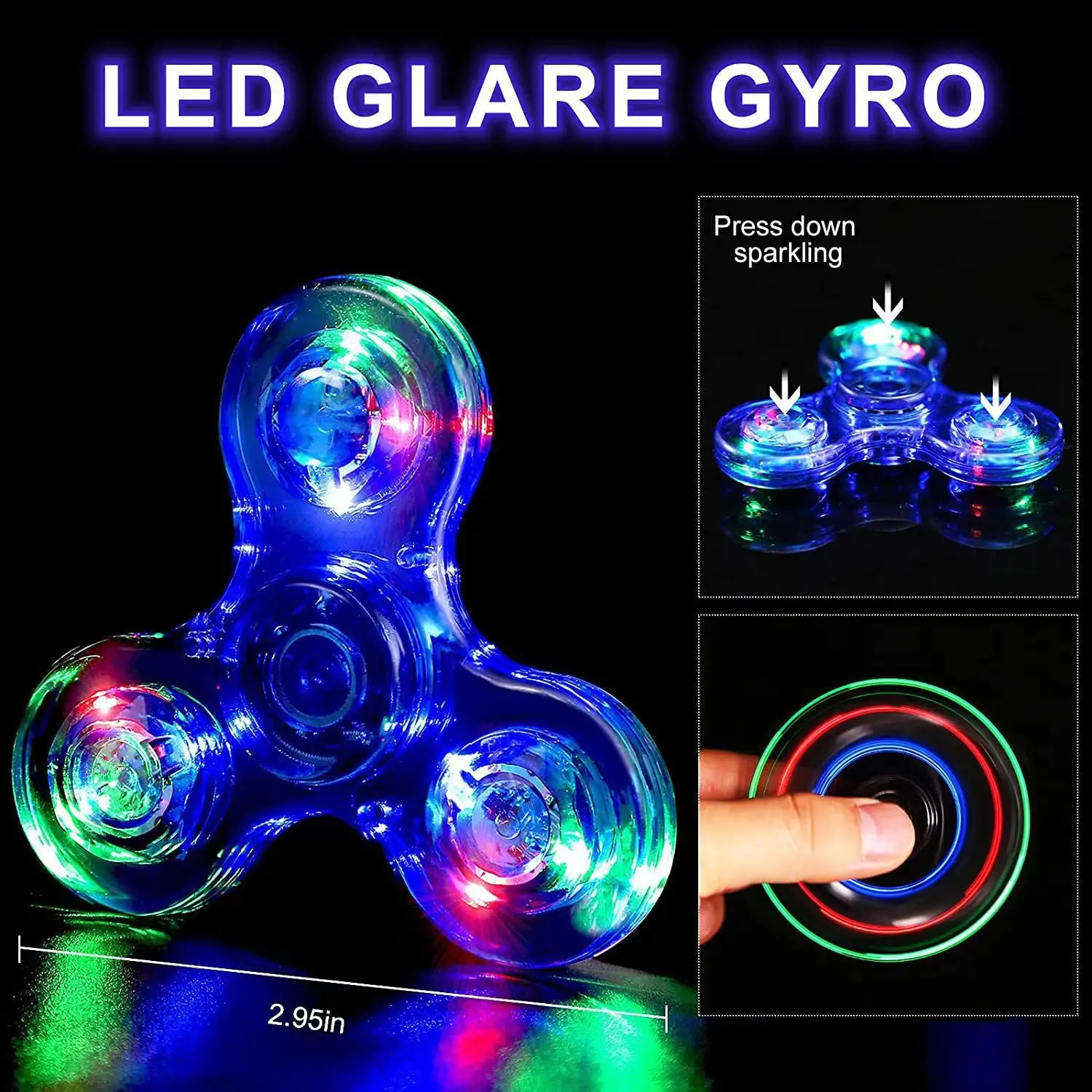 Crystal Luminous LED light Fidget Spinner Hand Top Spinners Glow in Dark EDC Stress Relief Toys Kinetic Gyroscope for Children