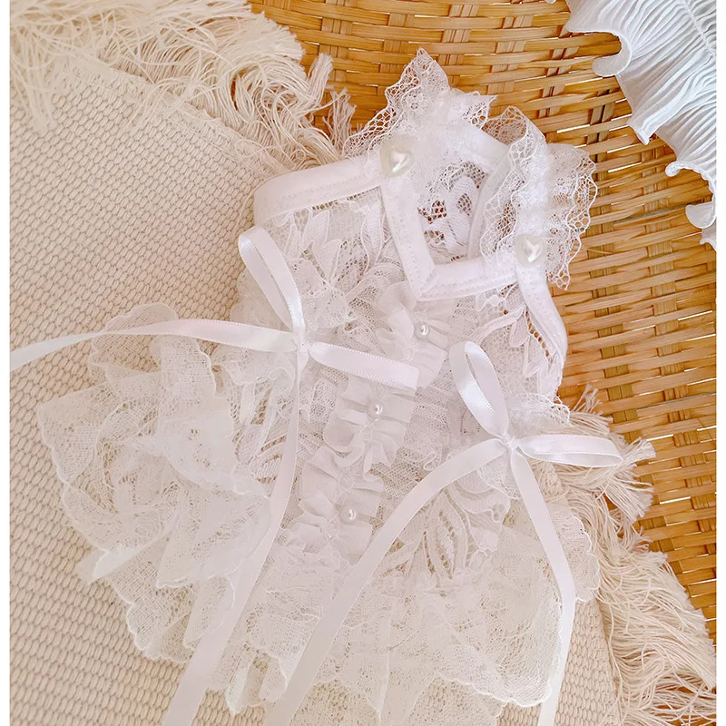 

Summer New Puppy Dog Cats Clothing Pure White Hollow Lace Bow Sling Dresses For Small Medium Dog Poodle Pet Clothes Vest Skirt