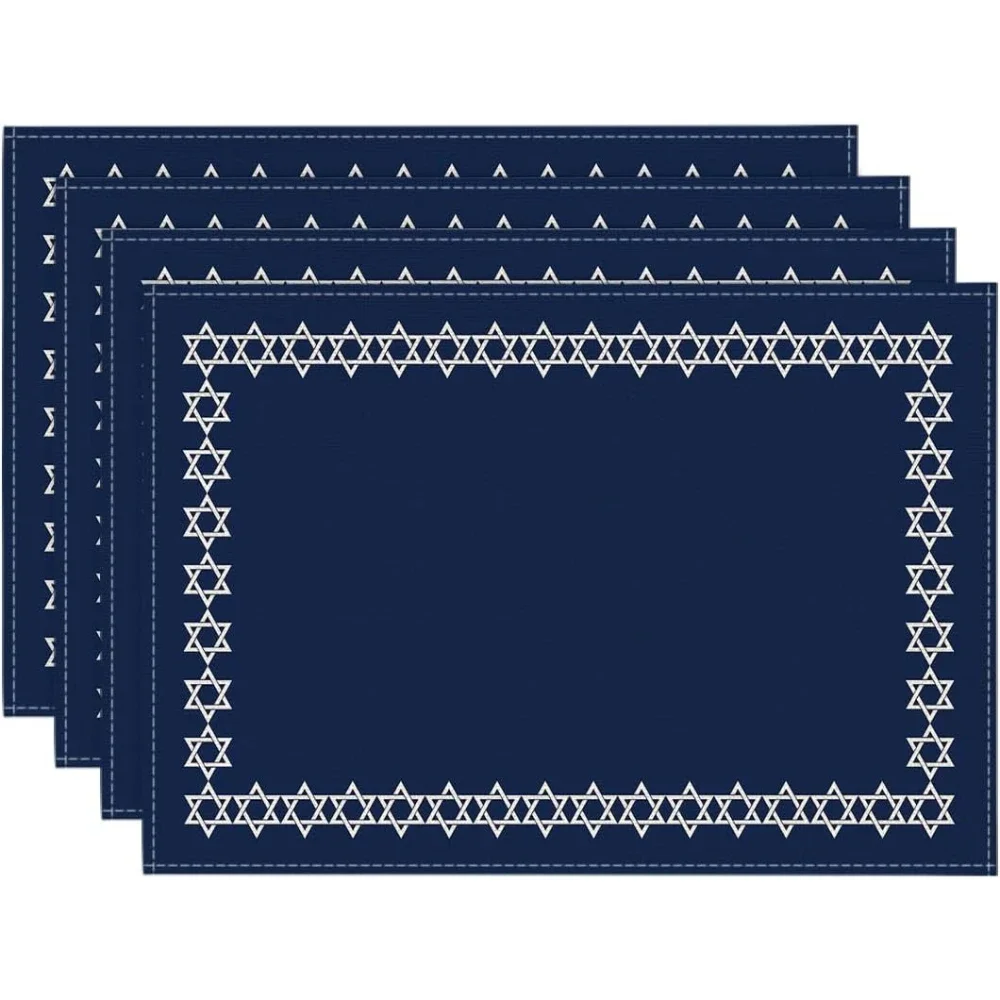 4pc Happy Passover Hexagram Placemats Holiday Party Decor Pesach Seder Star of David Jewish Dining Table Mats Passover Decor
