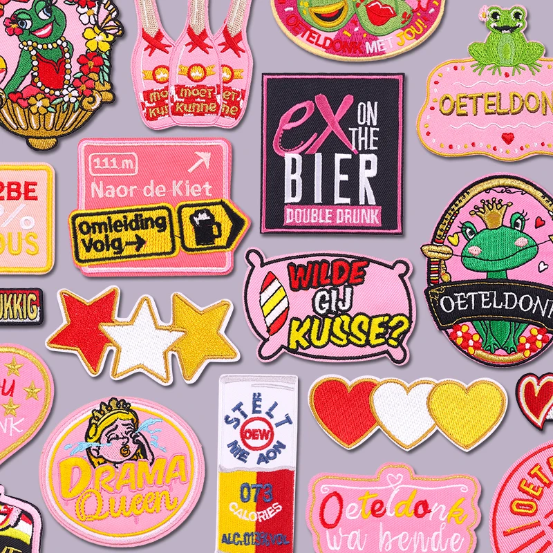 Pink Netherland Oeteldonk Emblem Embroidered Patches Oeteldonk Carnival Patches For Clothing Frog Iron On Patches Sew Stickers