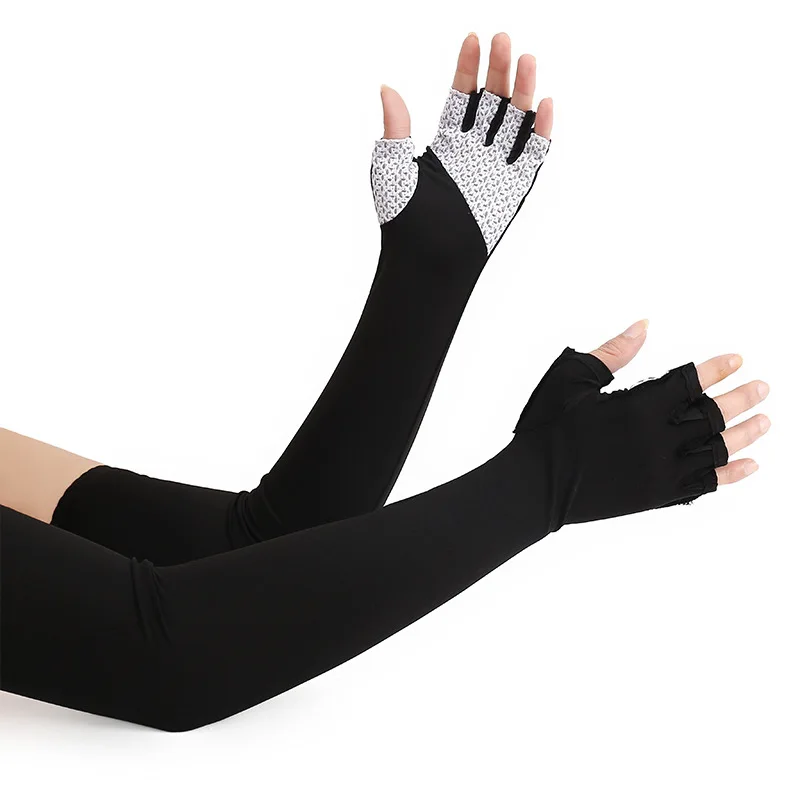 Summer Outdoor Anti Slip Half Finger Cycling Gloves Ice Silk Breathable High Elastic Quick Dry Fishing Sun Protection Sleeves