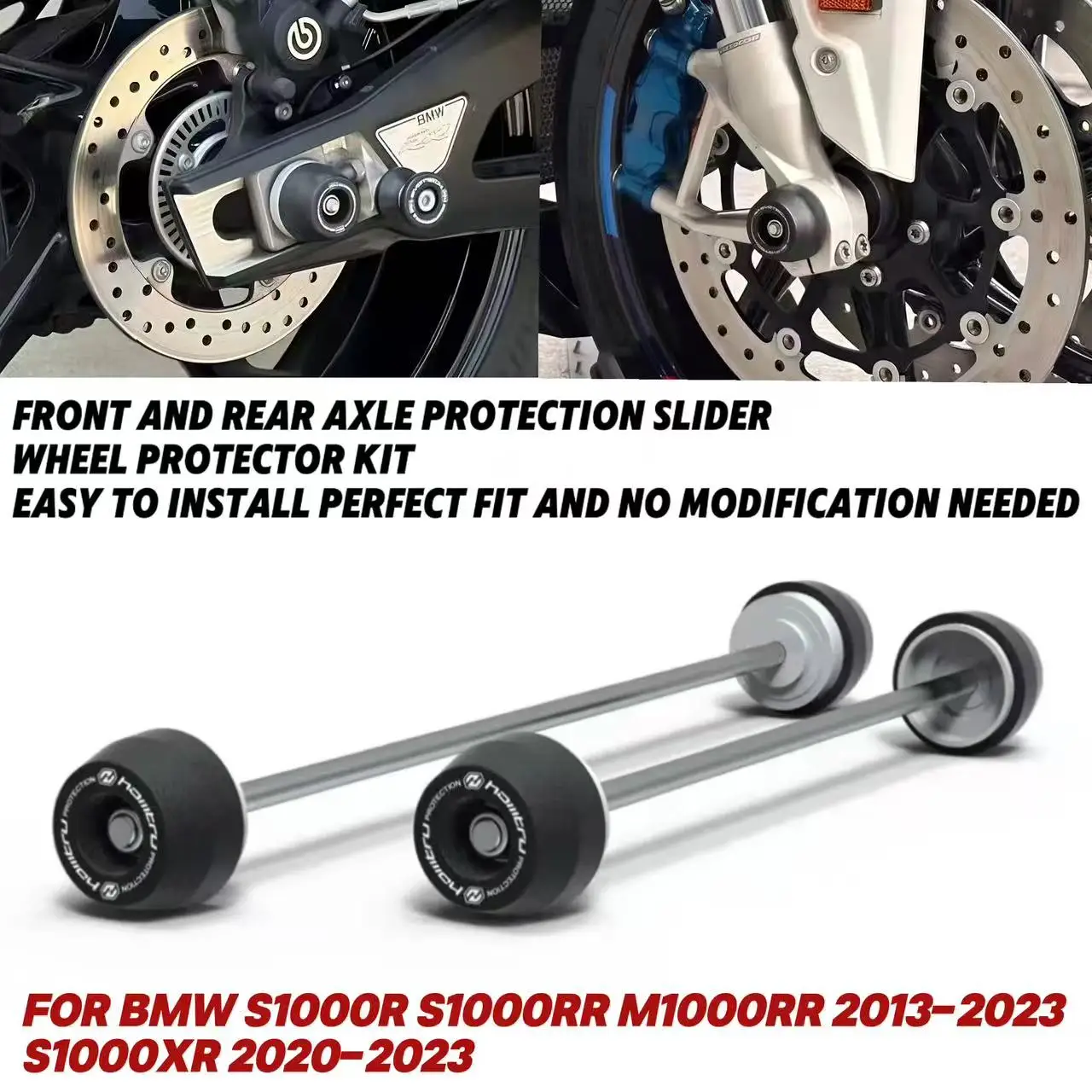 

For BMW S1000R S1000R M1000RR 2013-2023 S1000XR Motorcycle Front and Rear Axle Collision Protection Sliding Wheel Protector Kit