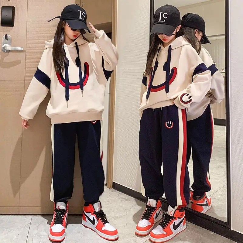 Girls Autumn Winter Spring 2pcs Casual Cotton Hoodie+pants Sports Suits Teenage Kids Korean Style Outfits Children Clothing Sets