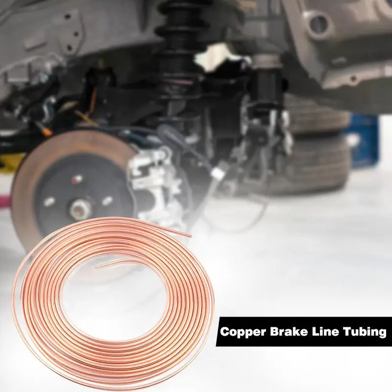 Copper Brake Line Kit 3/16 X 25ft Non-rust Car Brake Line Tubing Copper-Nickel Coated Alloy Brake Line Tubing Coil Kit Tube Roll