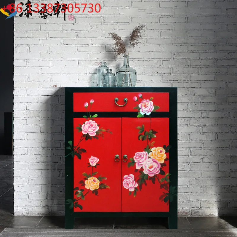 

New Chinese style modern simple hand-painted storage cabinet camphor wood solid wood dining side cabinet
