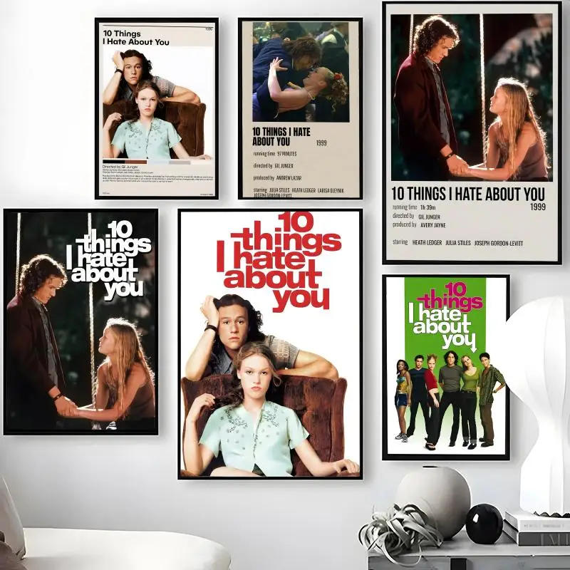 10 T-Things I H-Hate About You Poster Waterproof Self-Stick Wall Art Stickers, Removable Wall Decor for Living Room and Bedroom