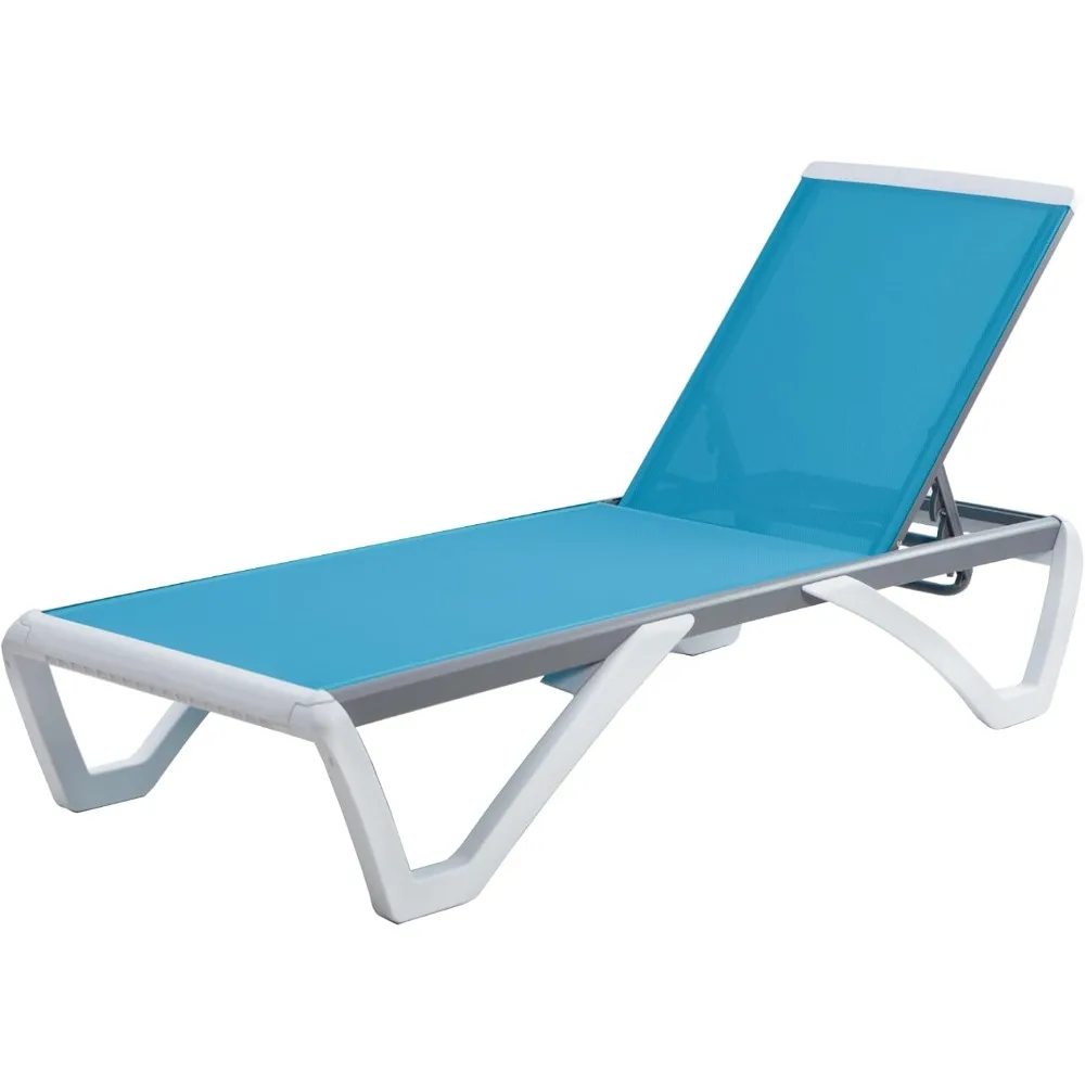 

Patio Chaise Lounge Chair - Full Flat Alumium & Resin Legs, Outdoor Reclining Adjustable Chair for Sunbathing, Beach, Patio