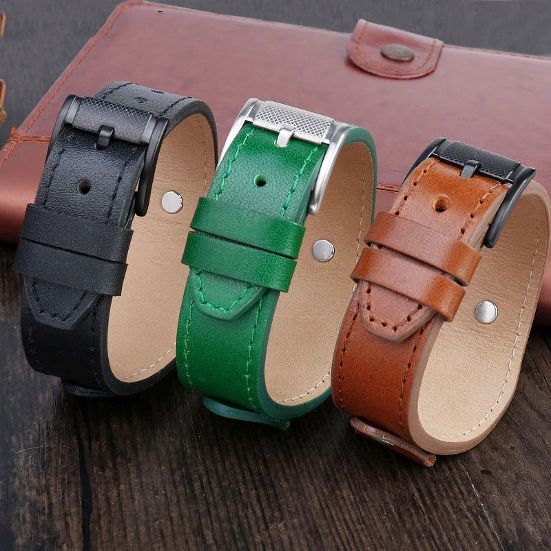 Vintage genuine belt tray watch strap for  Rolex Black/Green Water Ghost, Tudor,Tissot, Casio, Longines cowhide strap 20mm 22mm