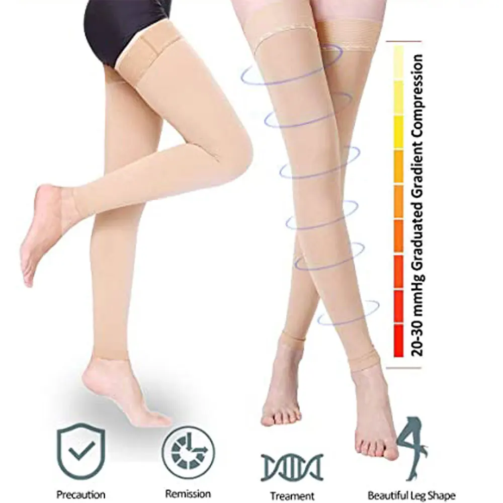 1/2Pair Thigh High Footless Compression Stockings 20-30mmHg,Silicone Non-slip Cuff Graduated Support Leg Sleeve,Breathable Socks