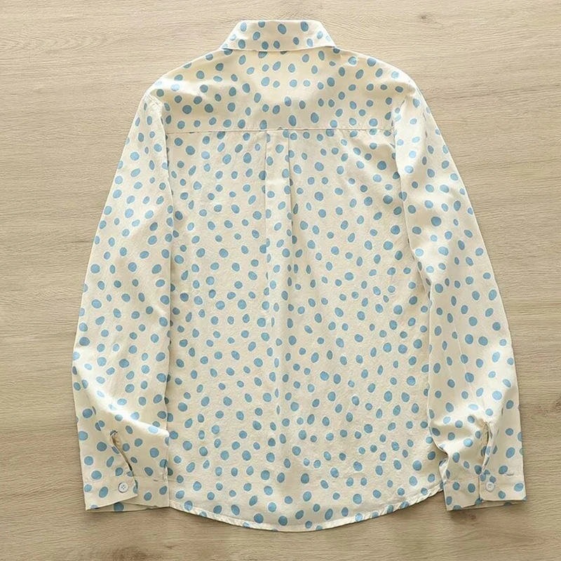 Spring Autumn Women Cartoon Print Spot Embroidered Animal Shirt Blue Pink Color Long Sleeved Female Casual Sweet Blouse Top U275