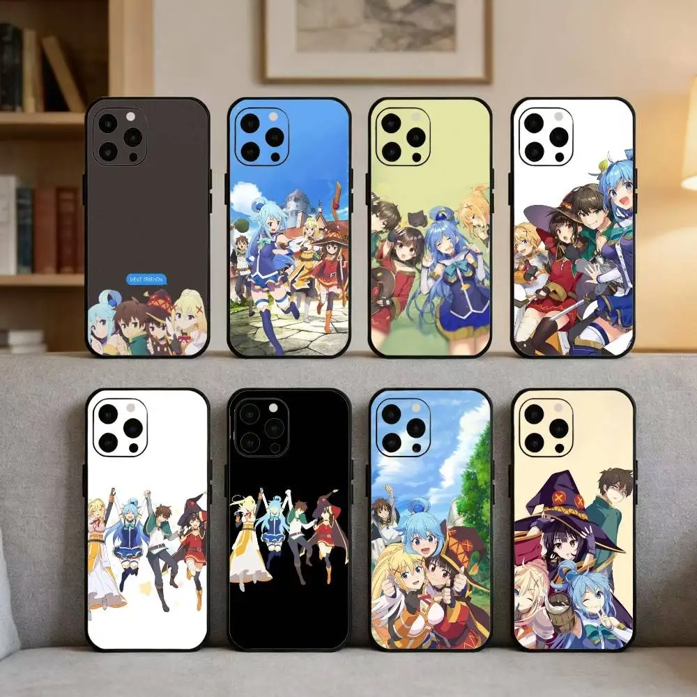 

K-Konosuba A-A-Anime Phone Case For iPhone17,16,15,14,13,12 Plus,Max Soft Silicone Black Cover