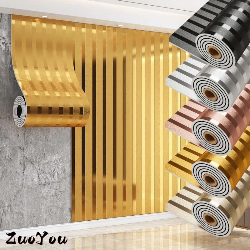 Luxury Gold Stripe Contact Paper, Waterproof Self Adhesive Wallpaper for Home Decor Kitchen Bedroom 3D Full Wall Renovation