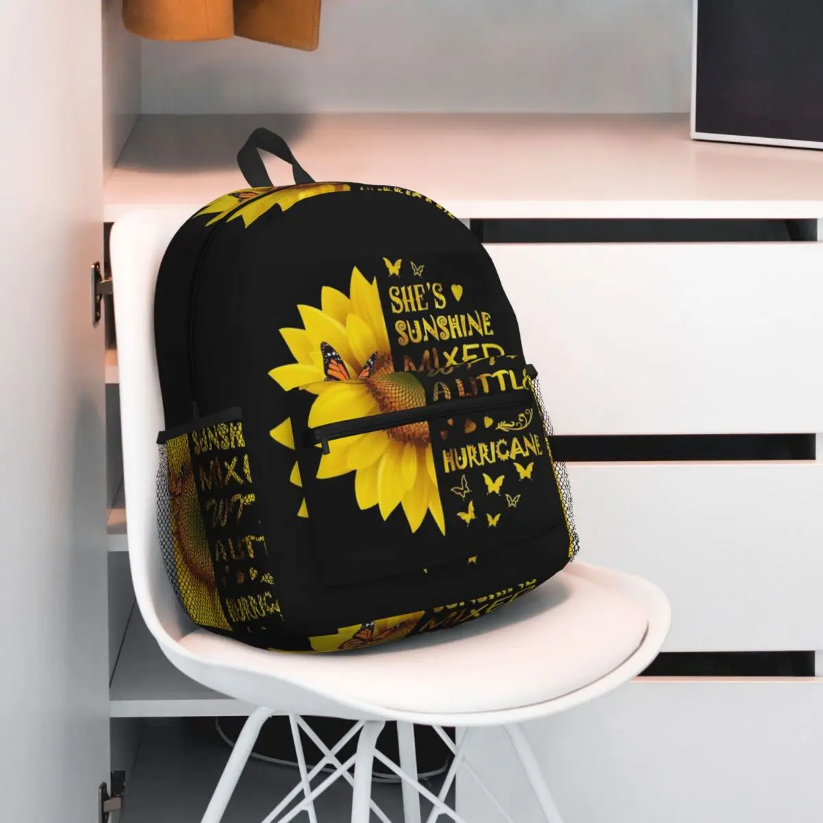 She's Sunshine Mixed With A Little Hurricane Sunflower Backpack Student BookBag Children School Bag Shoulder Bags for Boys Girls