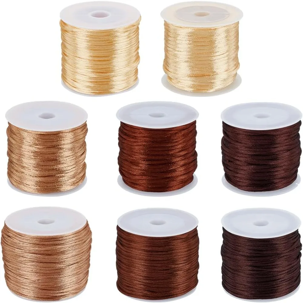 

175 ярдов нейлоновый атласный шнур с хвостовиком, 8 стилей, 1 мм/2 мм, коричневый тон, нейлоновый шнур с хвостовиком, нить с бисером для китайского завязывания узлов