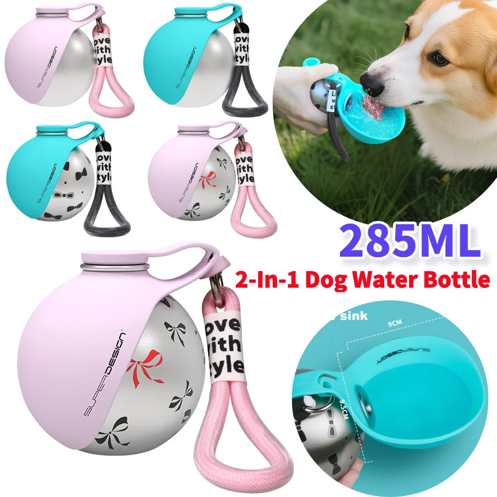 Haustier-Wasserflasche für Kleine Hunde und Katzen Auslaufsicher & Kompakt Hunde-Reisewasserflasche Mit Edelstahlflasche & Silikonschüssel