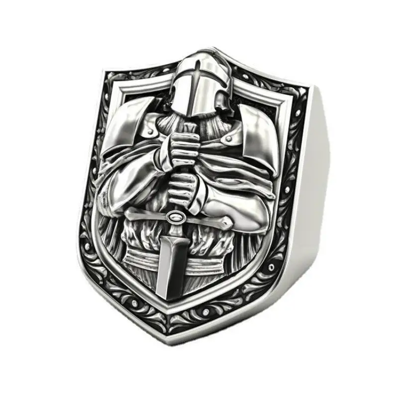 Vintage Jewelry Retro Templar Shield Rings for Men Punk Rock Party Biker Boho Stainless Steel Ring Mens Jewellery Anillo Hombre