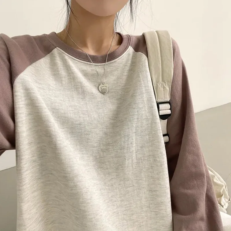T-shirts Women Spring Cotton Korean Version Patchwork Tops Long Sleeve Sweet Loose Korean Style Leisure All-match Students image 6