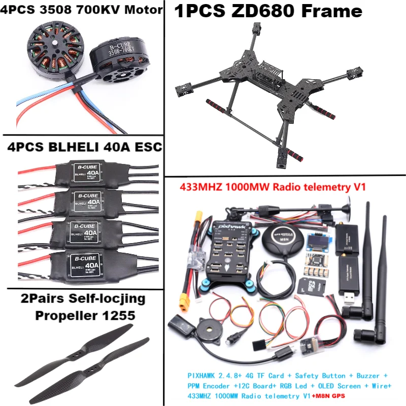 Nouveau ZD680 PIXHAWK2.4.8 M8N entièrement en Fiber de carbone hexa-rotor bras pliable Kit de cadre d'hexacopter pour Copter avec train d'atterrissage inflodable