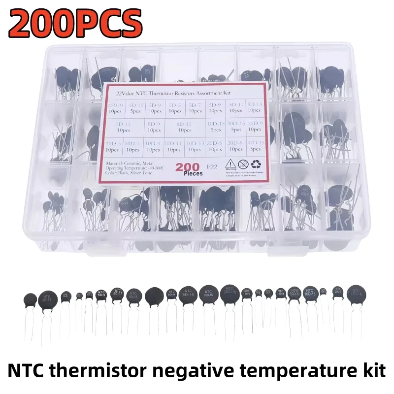 200PCS 22values NTC thermistor negative temperature kit 2.5D-11 3D-9 3D-15 5D-5 5D-9 5D-11 5D-13 5D-15 8D-9 8D-15 10-5 10D-7