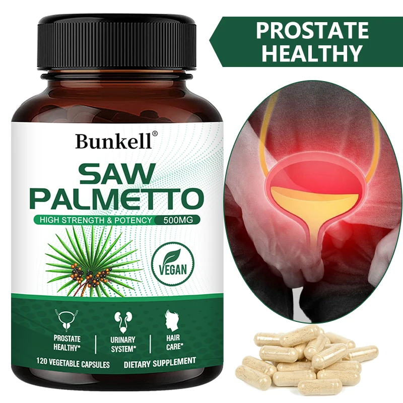 

Saw Palmetto Capsules - Promotes Prostate Health, Urinary Tract Support, Reduces Hair Loss - Vegan