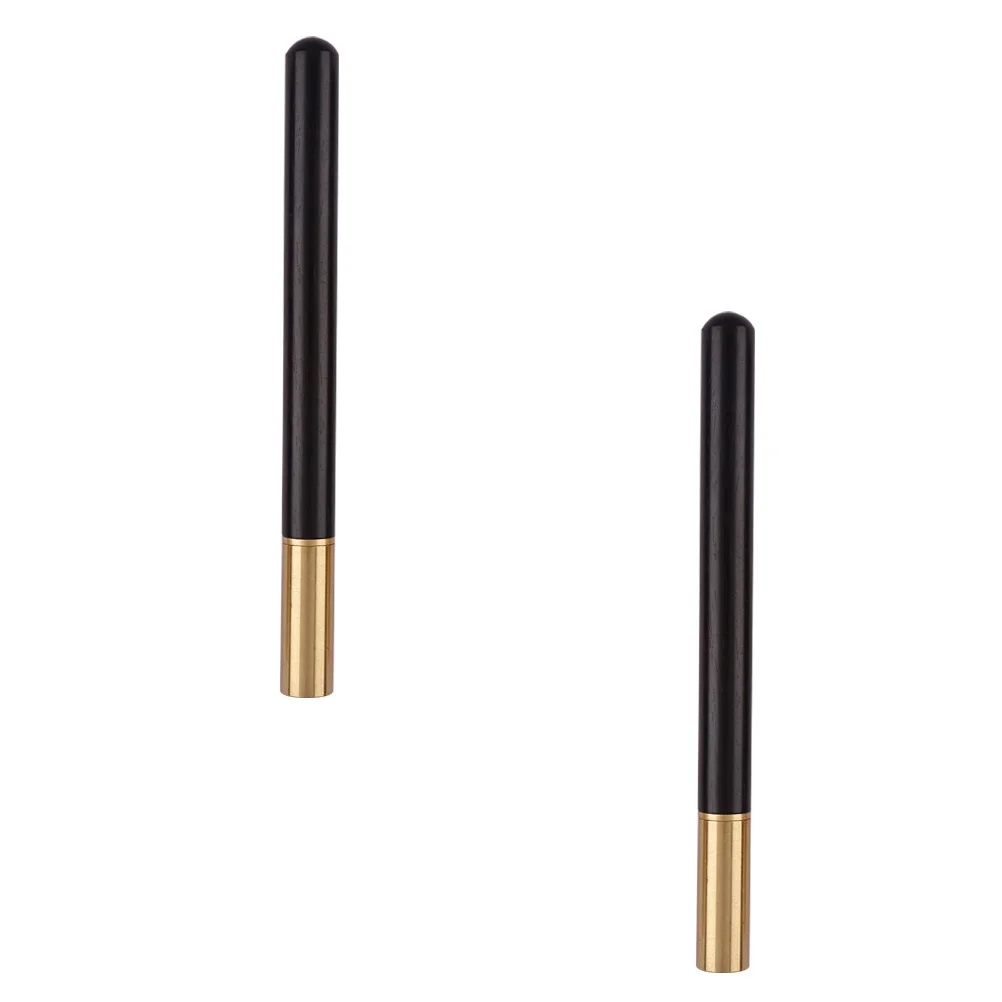 

2 Pcs Ebony Wood Gel Pen Brass Trim Smooth Writing Portable Office School Replaceable Business Accessory Delicate Sign Pen