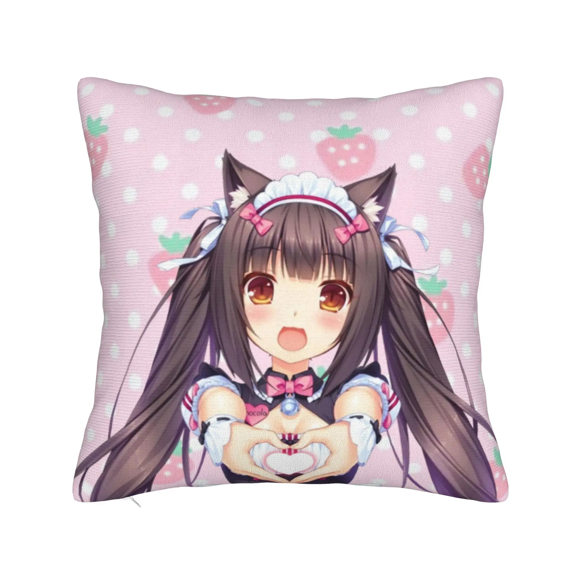 Super Kawaii Game Nekopara Chocola Vanilla Pillow Cover Novelty Pillow Case For Sofa Couch Bed Living Room Comfy Cover Gift