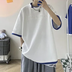 Oversized T-shirt Letter Fake Two-piece Short-sleeved T-shirt Summer Loose Simple Ins Trend Versatile Clothes Casual T-shirt