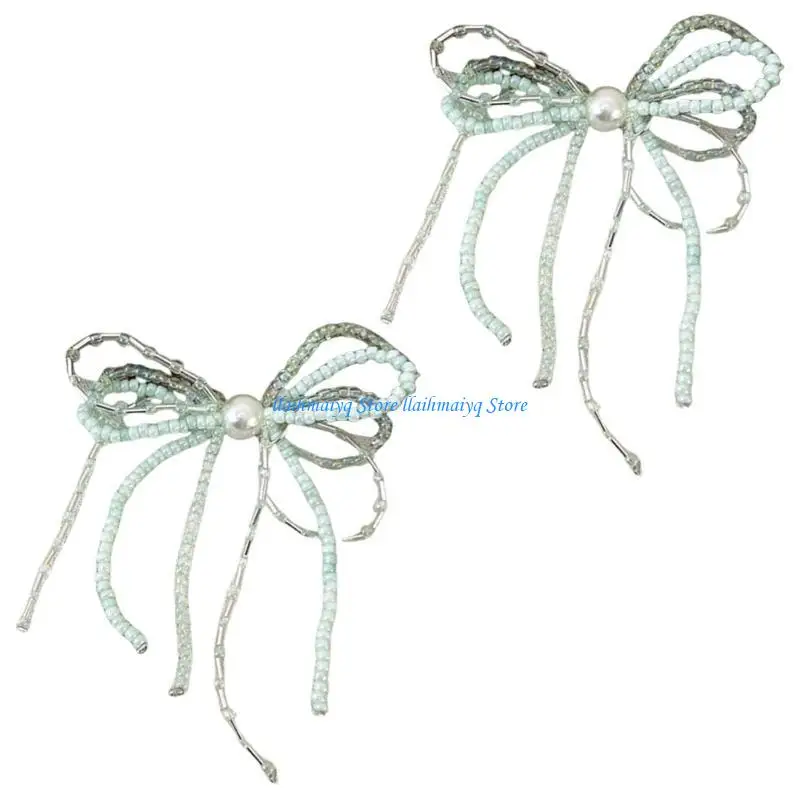 

573B Sophisticated Stylish Crystals Beads and Bowknot Shoe Enhancers Transforms Casual Footwear Instantly for Trendy Women