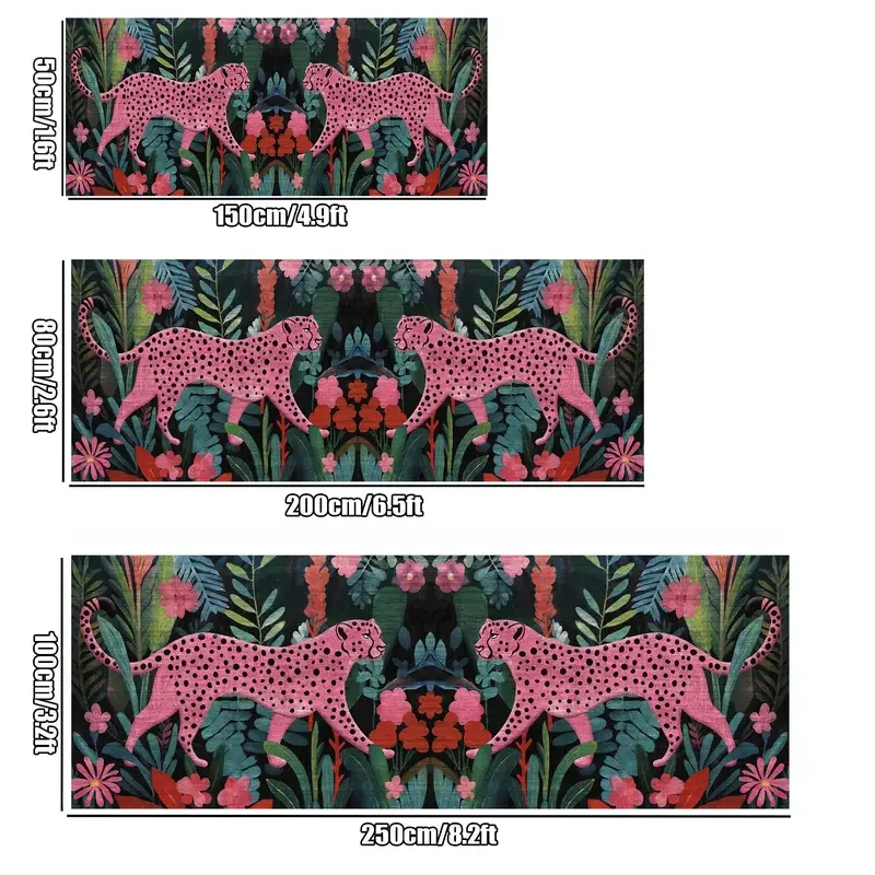 VIKAMA Jungle Animal Pink Leopard Runner Carpet Green Tropical Leaf Long Anti Slip Floor Mat For Hallway Bedroom Entry Decor