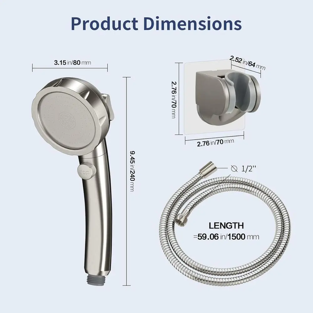 Chuveiro portátil de 3 configurações com pausa, recurso de economia de água e acabamento em níquel escovado para RV e camping