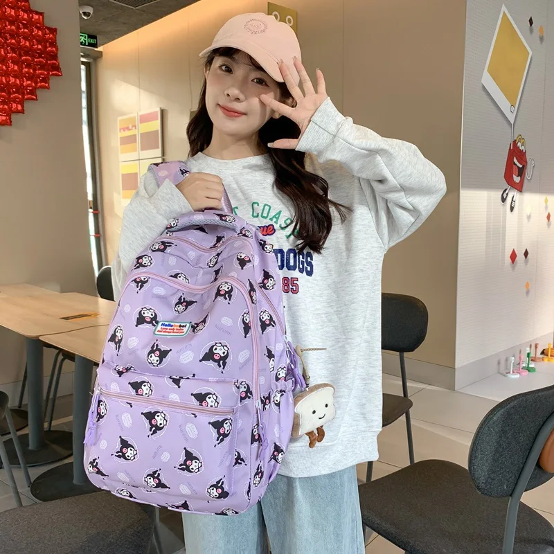 

Kawaii Sanrio new double-pocket cartoon anime Kuromi backpack simple and cute large-capacity decompression student backpack