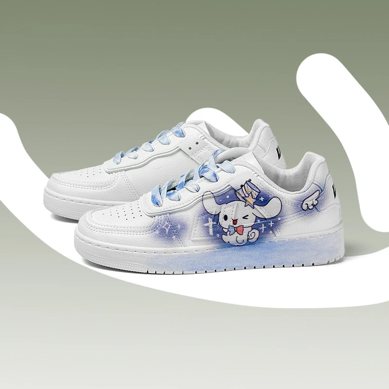 Fashion Sanrio Cinnamoroll Women's Shoe Ins Cartoon Graffiti White Sneakers Kawaii New Hand-Painted Versatile Thick Sole Shoes