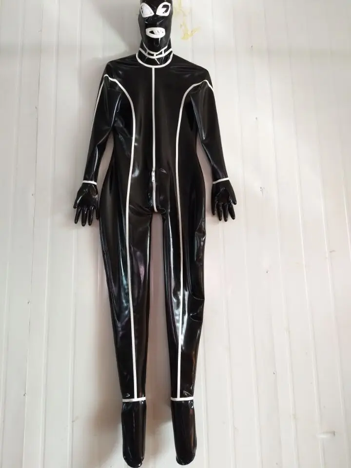 

Pure Latex Rubber Black Catsuit Masquerade Overall Skinny Jumpsuit Club Bodysuit 0.4mm S-XXL