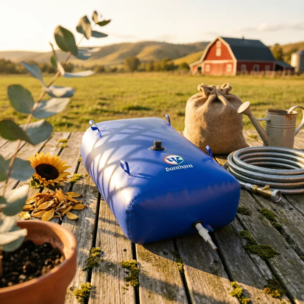 Collapsible Water Reservoir Bottom Valve PVC Water Bag Soft-Sided Reservoir Screw Cap Metal Loop Handles for Irrigation, Camping